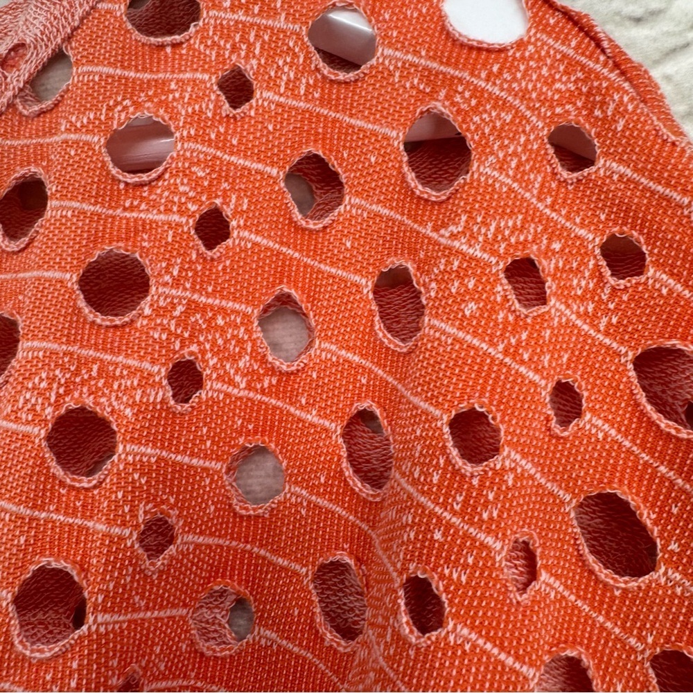 Clara Sunwoo Oversized Laser-Cut Perforated Knit Top - Coral/Orange XS - Picture 12 of 12